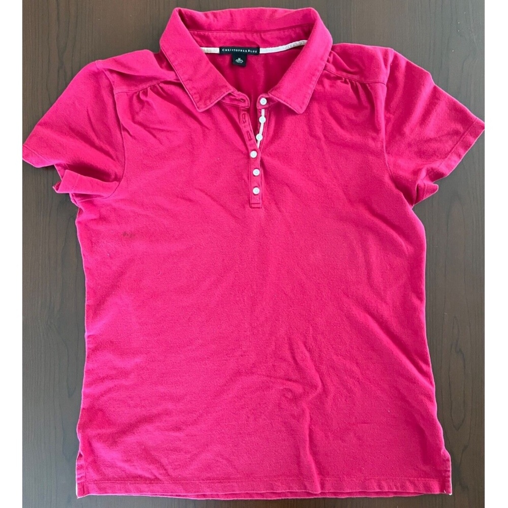 Christopher Blue Women Red Short Sleeve Button Up Top Medium